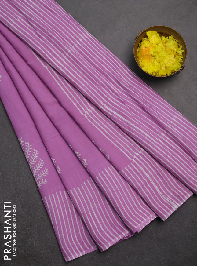 Jaipur cotton saree lavender with butta prints and printed border