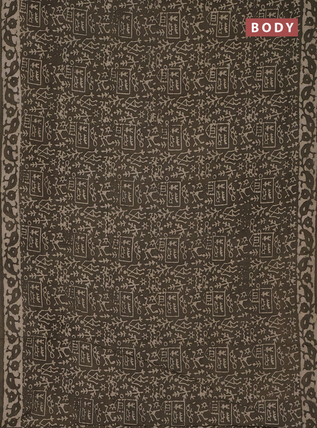 Jaipur cotton saree olive with allover warli prints and printed border