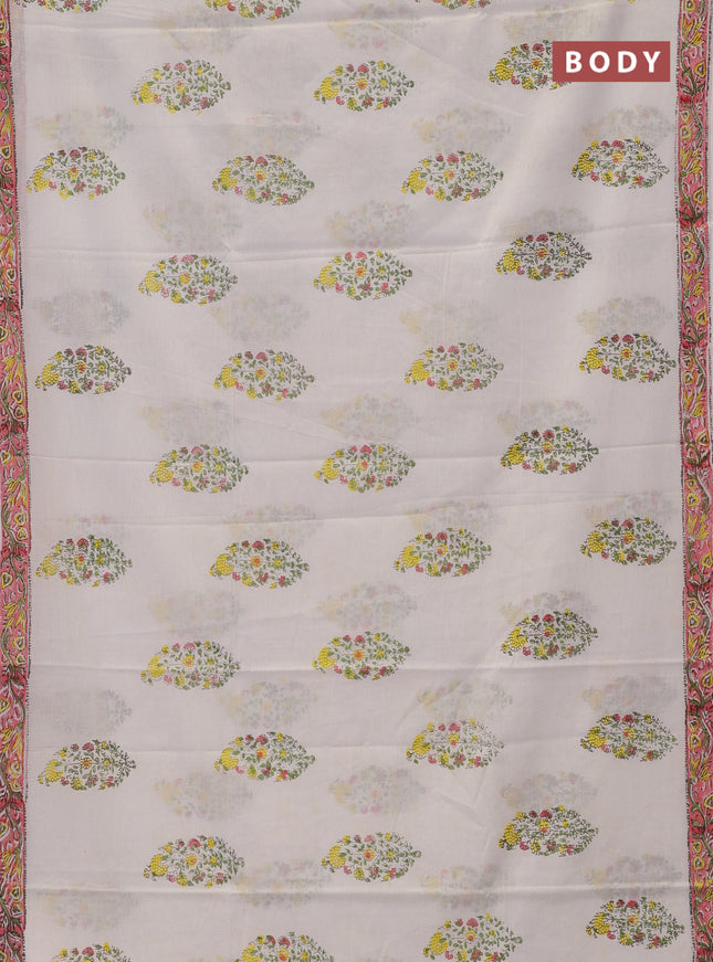 Jaipur cotton saree off white  and peach shade with butta prints and printed border
