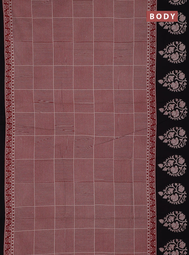 Jaipur cotton saree beige maroon shade and black with allover geometric prints and floral butta printed border