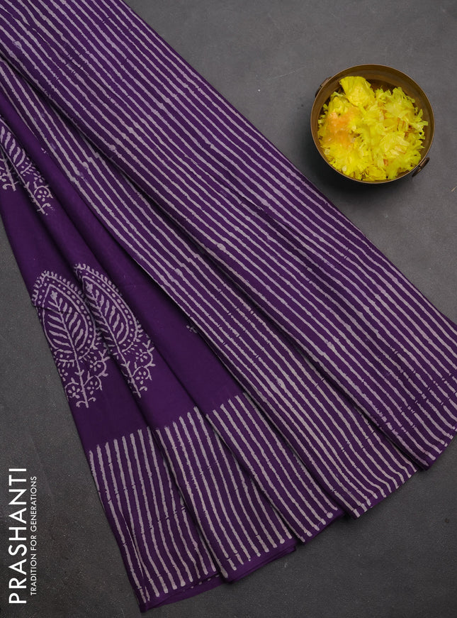 Jaipur cotton saree purple with butta prints and printed border