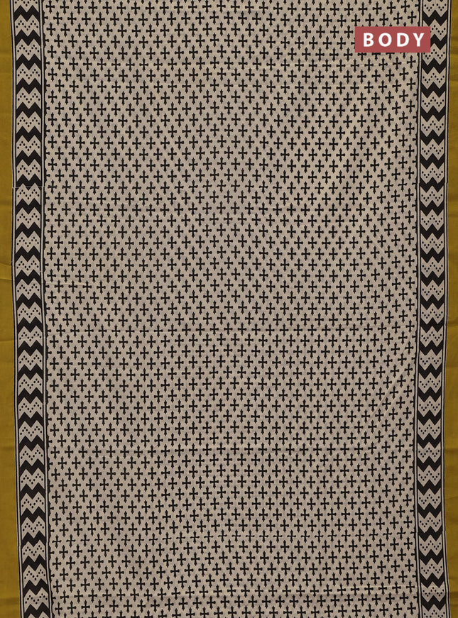 Jaipur cotton saree beige and mustard yellow with allover butta prints and printed border