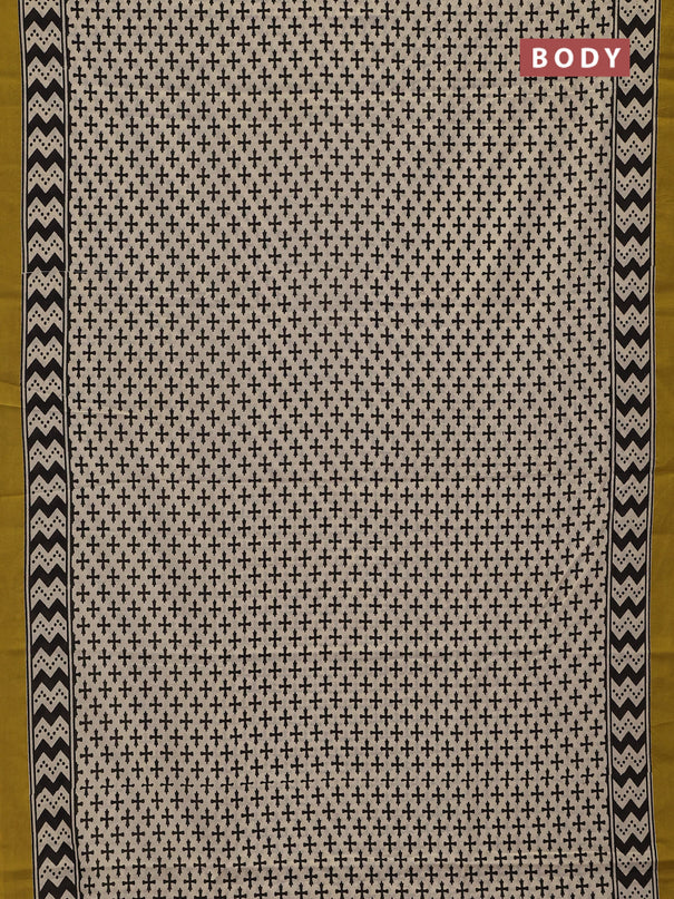 Jaipur cotton saree beige and mustard yellow with allover butta prints and printed border