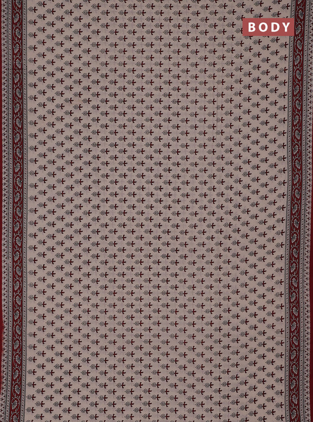 Jaipur cotton saree beige and maroon with allover butta prints and printed border