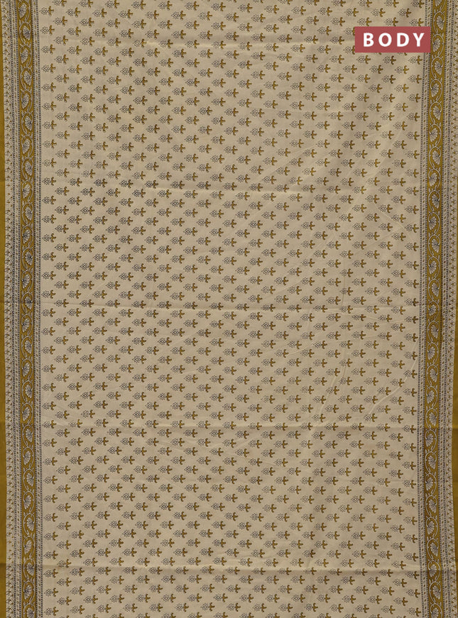 Jaipur cotton saree beige and mustard yellow with allover butta prints and printed border