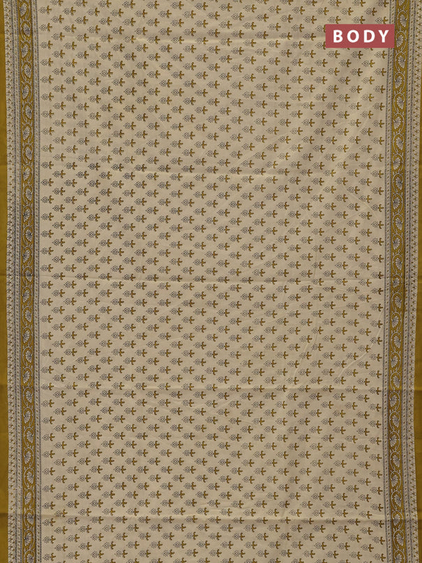 Jaipur cotton saree beige and mustard yellow with allover butta prints and printed border