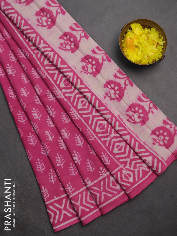 Jaipur cotton saree pink with allover butta prints and printed border