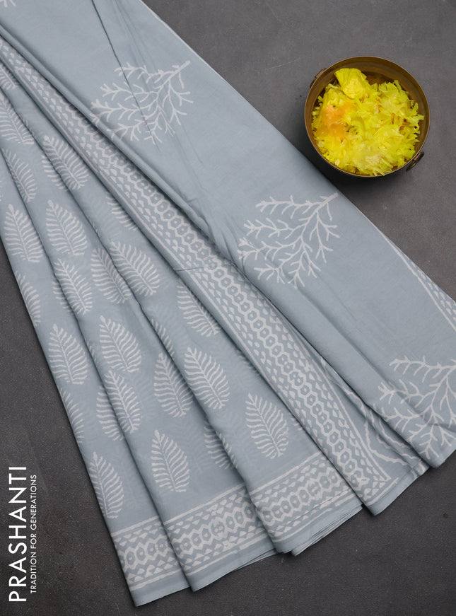 Jaipur cotton saree bluish grey with allover butta prints and printed border