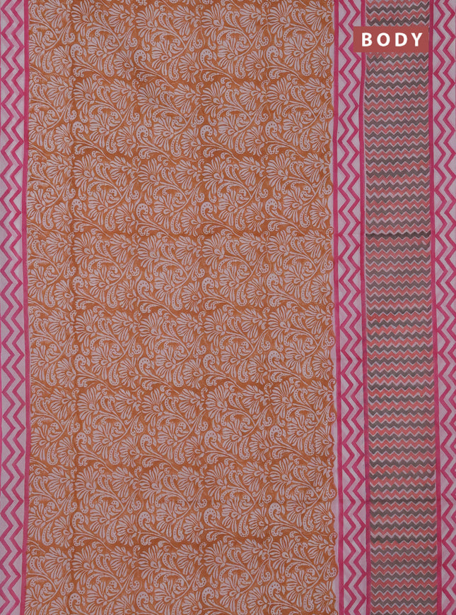 Jaipur cotton saree rust and pink with allover prints and long zigzag printed border