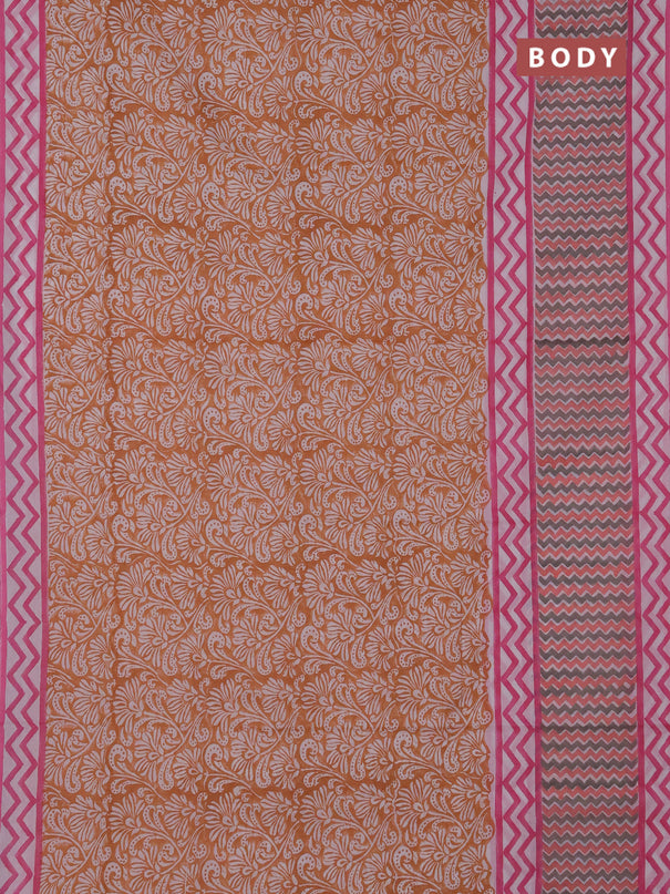 Jaipur cotton saree rust and pink with allover prints and long zigzag printed border
