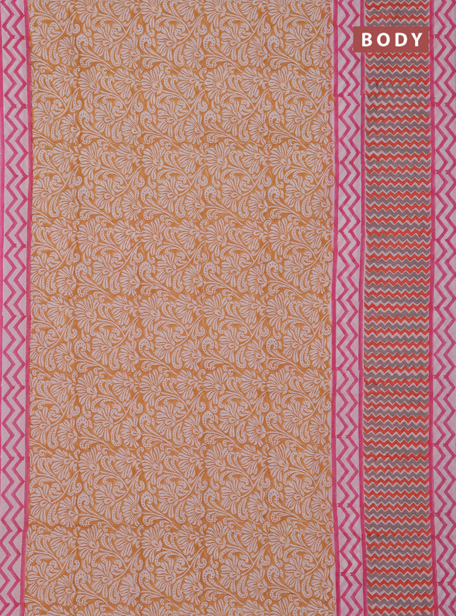 Jaipur cotton saree rust and pink with allover prints and zigzag printed border