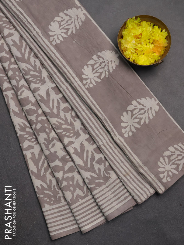 Jaipur cotton saree beige with allover prints and printed border