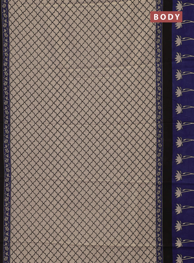 Jaipur cotton saree beige and black blue with allover prints and printed border