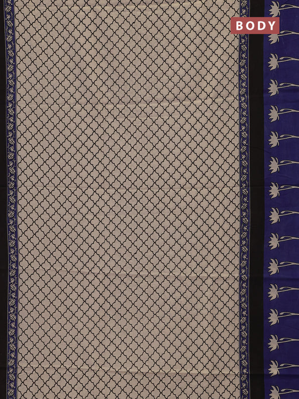 Jaipur cotton saree beige and black blue with allover prints and printed border