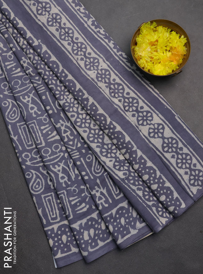 Jaipur cotton saree grey with allover warli prints and printed border