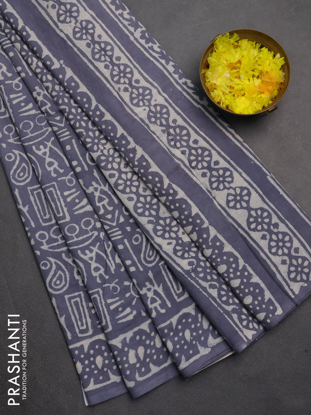Jaipur cotton saree grey with allover warli prints and printed border