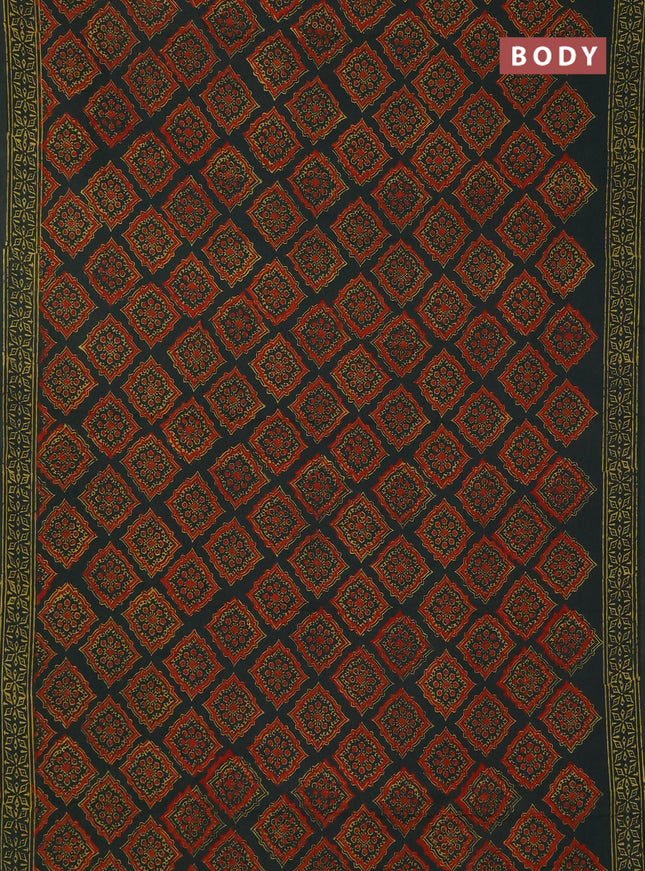Jaipur cotton saree green with allover ajrakh prints and printed border