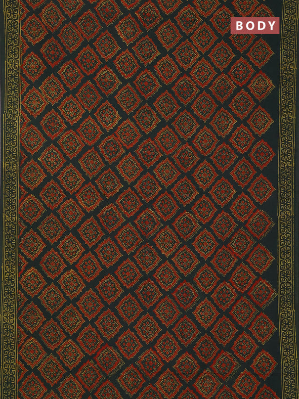 Jaipur cotton saree green with allover ajrakh prints and printed border