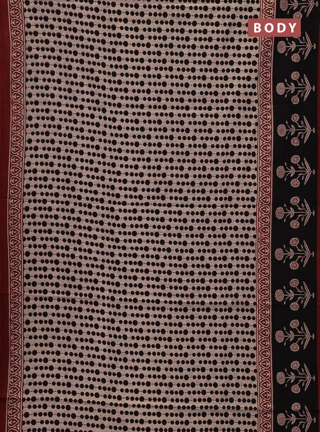 Jaipur cotton saree beige and black rust with allover geometric prints and floral butta printed border