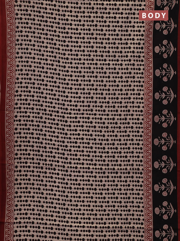 Jaipur cotton saree beige and black rust with allover geometric prints and floral butta printed border