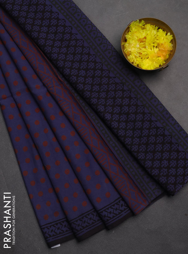 Jaipur cotton saree dark grey shade and black with allover polka dot prints and printed border