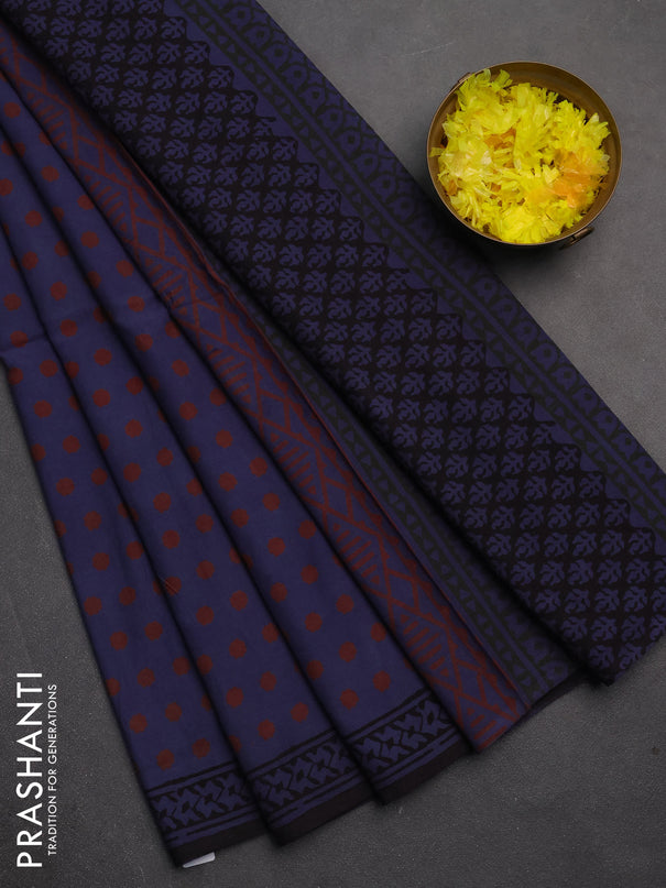 Jaipur cotton saree dark grey shade and black with allover polka dot prints and printed border