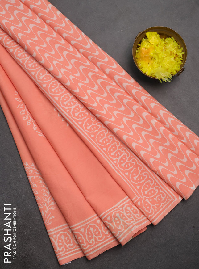 Jaipur cotton saree peach with butta prints and printed border