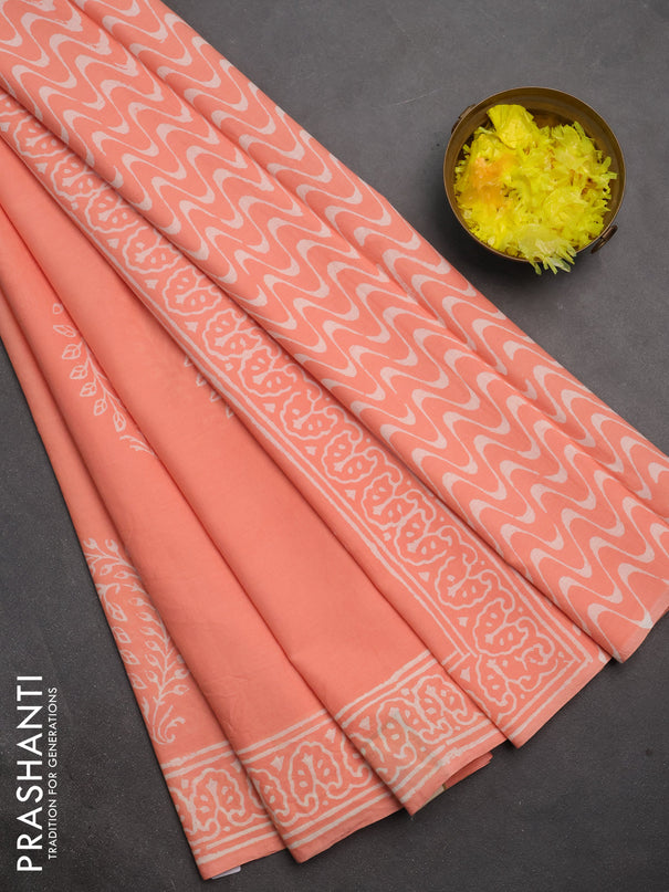 Jaipur cotton saree peach with butta prints and printed border