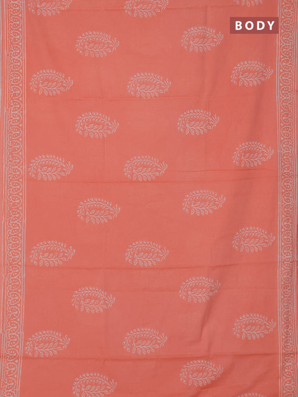 Jaipur cotton saree peach with butta prints and printed border