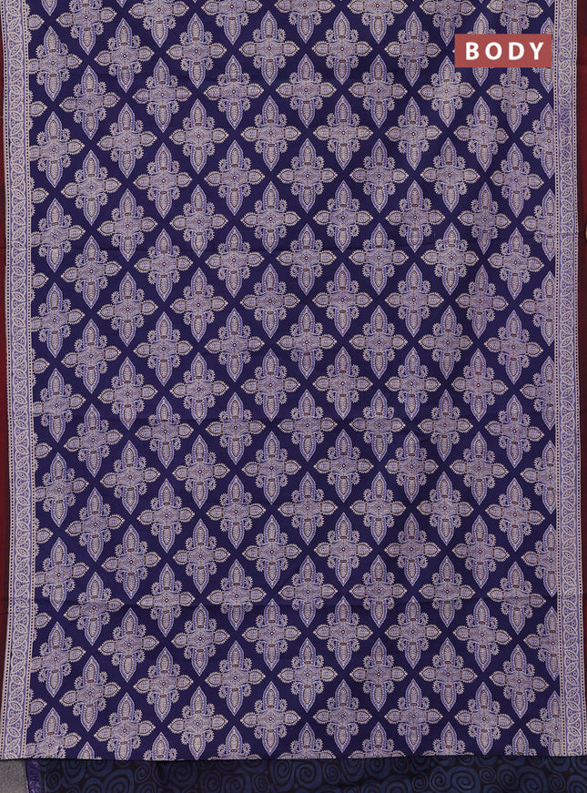 Jaipur cotton saree indigo blue and maroon shade with allover ajrakh prints and printed border