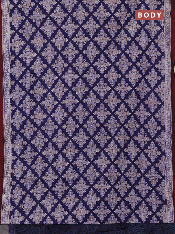Jaipur cotton saree indigo blue and maroon shade with allover ajrakh prints and printed border