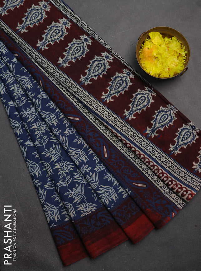 Jaipur cotton saree blue shade and maroon shade with allover prints and printed border