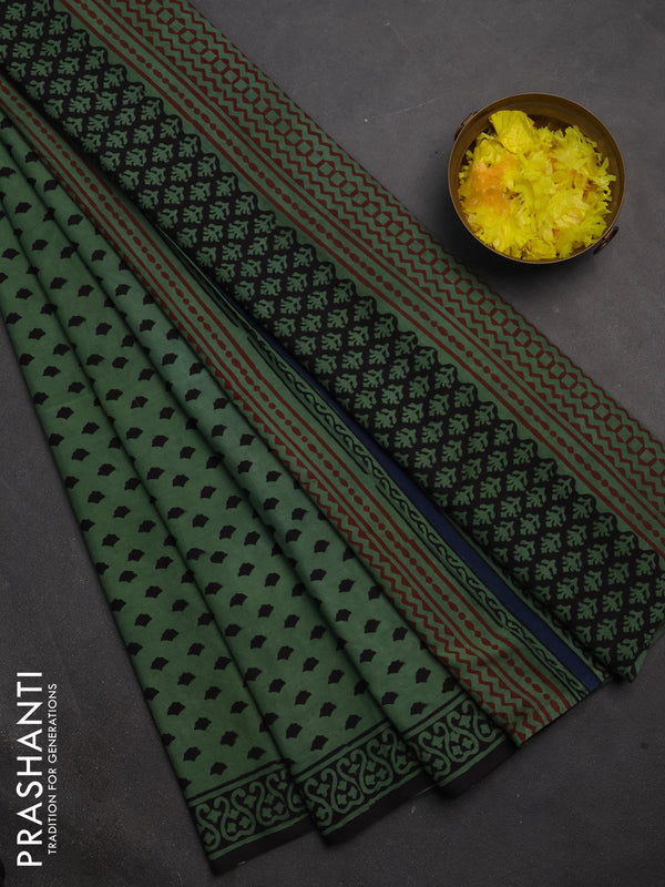 Jaipur cotton saree green shade with allover butta prints and printed border