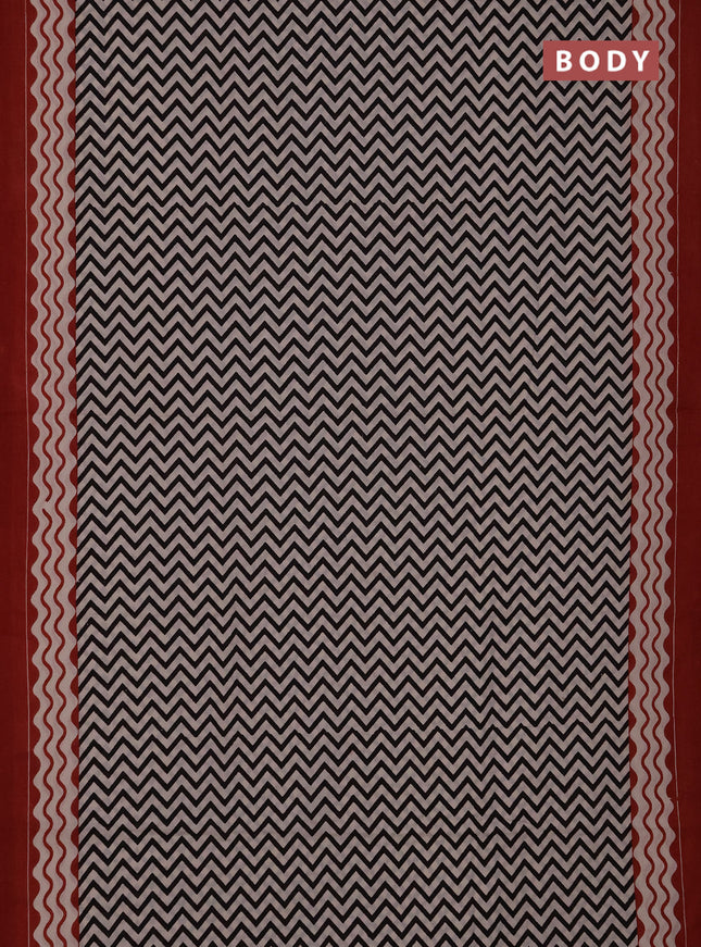 Jaipur cotton saree off white black and rust with allover zigzag prints and printed border