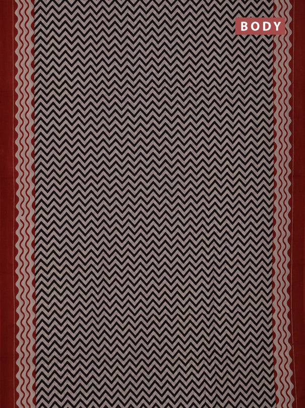 Jaipur cotton saree off white black and rust with allover zigzag prints and printed border