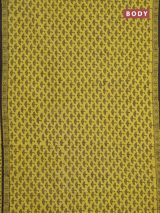 Jaipur cotton saree yellow and coffee brown with allover butta prints and printed border