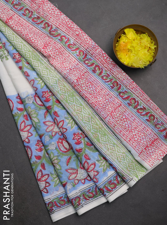 Jaipur cotton saree off white with butta prints and printed border