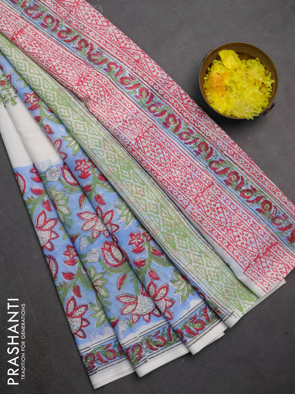 Jaipur cotton saree off white with butta prints and printed border