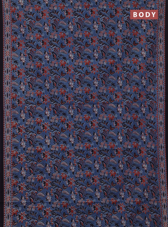 Jaipur cotton saree blue and navy blue with allover prints and printed border