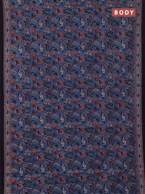 Jaipur cotton saree blue and navy blue with allover prints and printed border