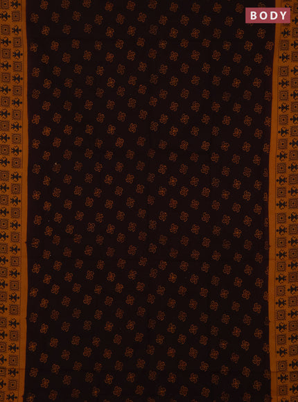 Sungudi cotton saree deep wine shade and mustard yellow with allover batik prints and warli printed border