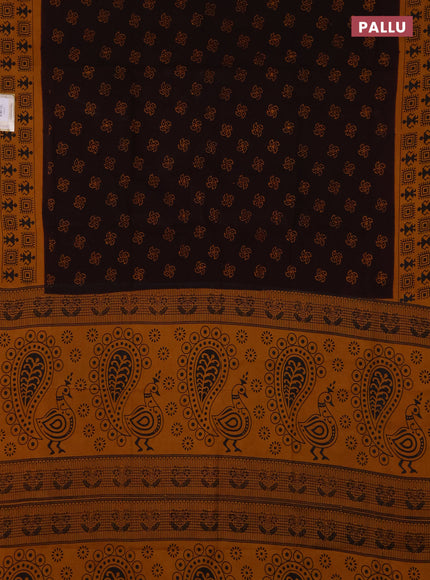 Sungudi cotton saree deep wine shade and mustard yellow with allover batik prints and warli printed border