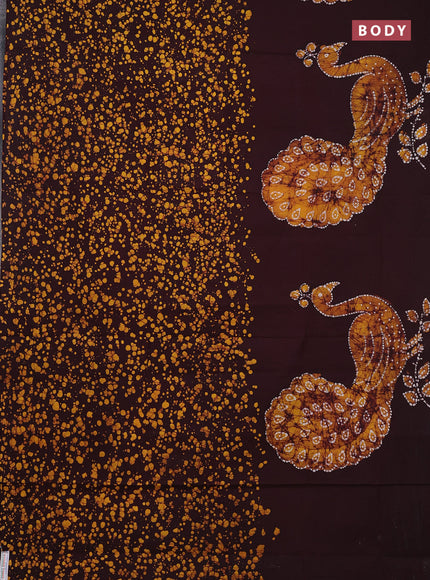 Sungudi cotton saree deep wine shade and mustard yellow with allover batik prints and kalamkari printed border