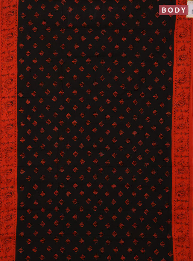 Sungudi cotton saree coffee brown and orange with allover batik prints and kalamkari printed border