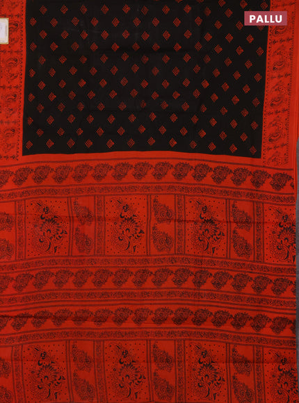 Sungudi cotton saree coffee brown and orange with allover batik prints and kalamkari printed border