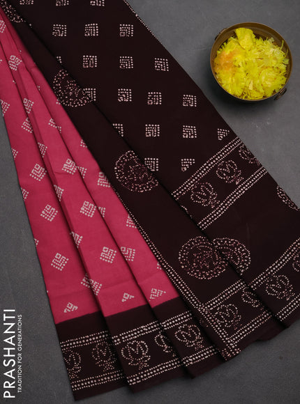 Sungudi cotton saree mauve pink and deep wine with allover batik prints and printed border