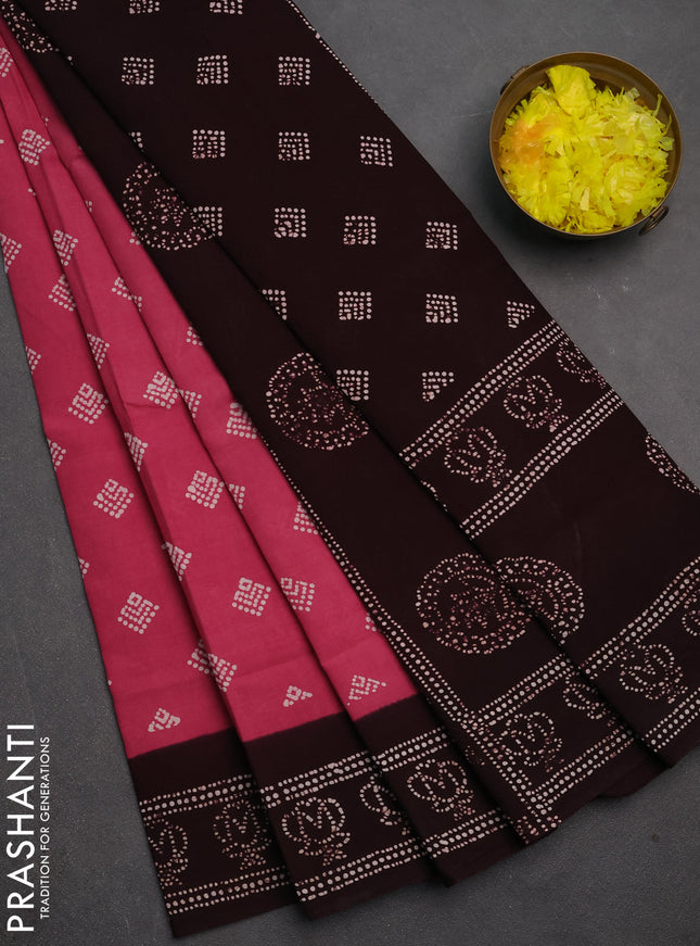Sungudi cotton saree mauve pink and deep wine with allover batik prints and printed border