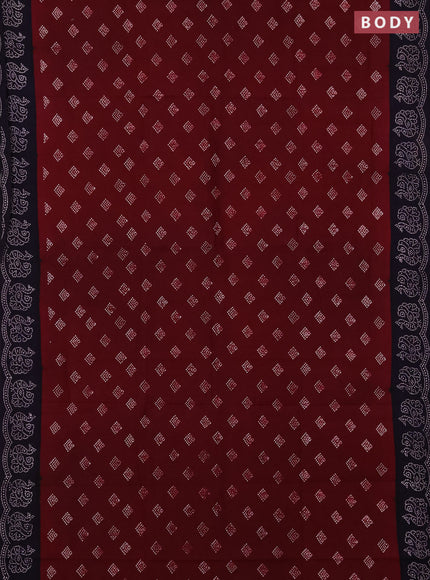 Sungudi cotton saree deep wine shade and navy blue with allover batik butta prints and printed border