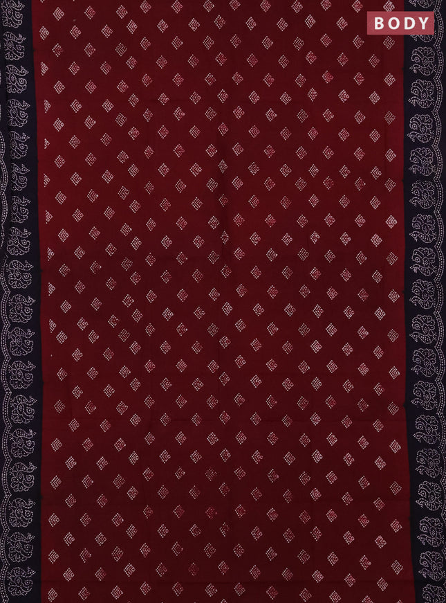 Sungudi cotton saree deep wine shade and navy blue with allover batik butta prints and printed border