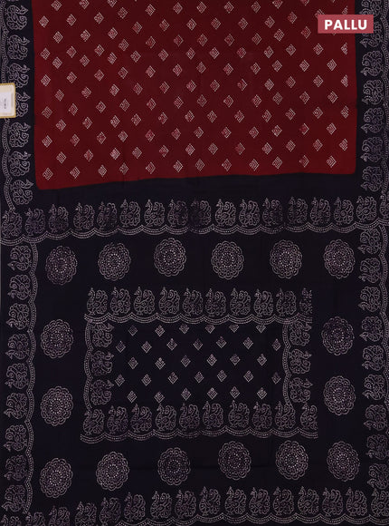 Sungudi cotton saree deep wine shade and navy blue with allover batik butta prints and printed border